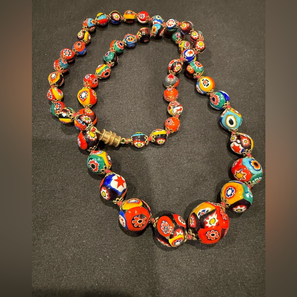 Vintage ERCOLE MORETTI Murano Glass Graduated Bead Millefiori Stunning Necklace - Picture 12 of 16